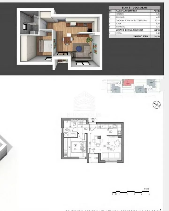 Dvosoban stan, Bežanija, Novi Beograd - 36,4 m², prodaja (slika 1)
