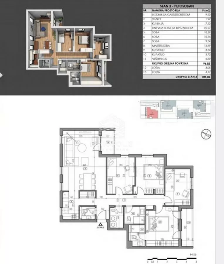 Petosoban stan, Bežanija, Novi Beograd - 104,1 m², prodaja (slika 1)